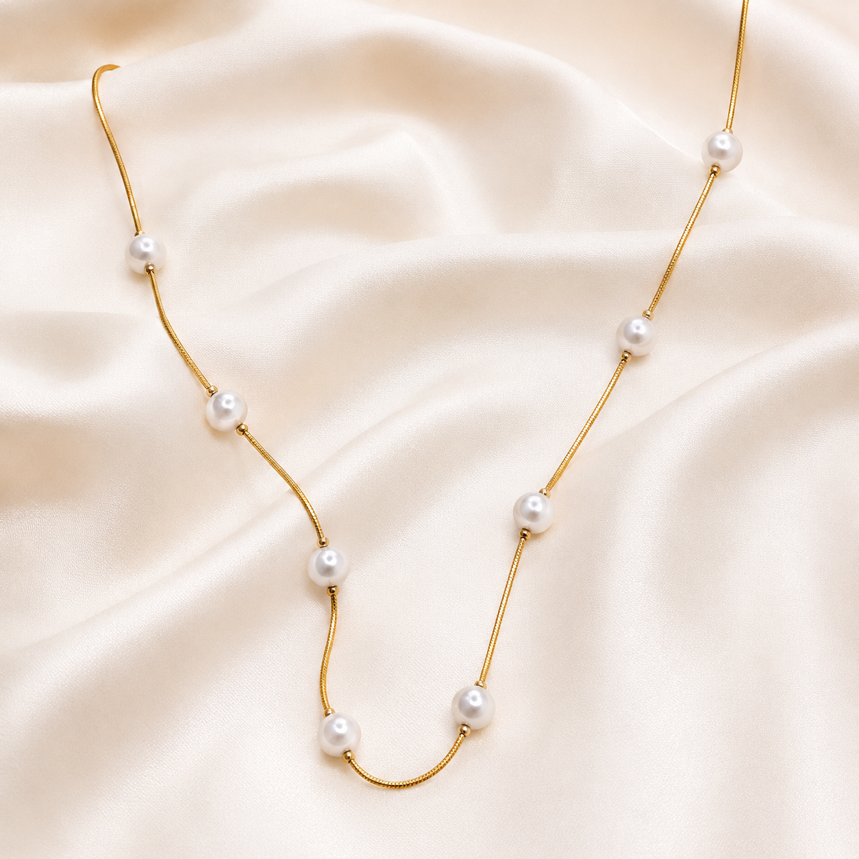 Elegant Beaded Chain Gold Pearl Necklace