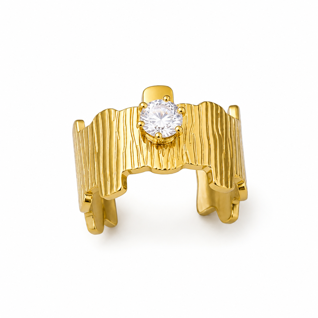 Gold Textured Zircon Ring