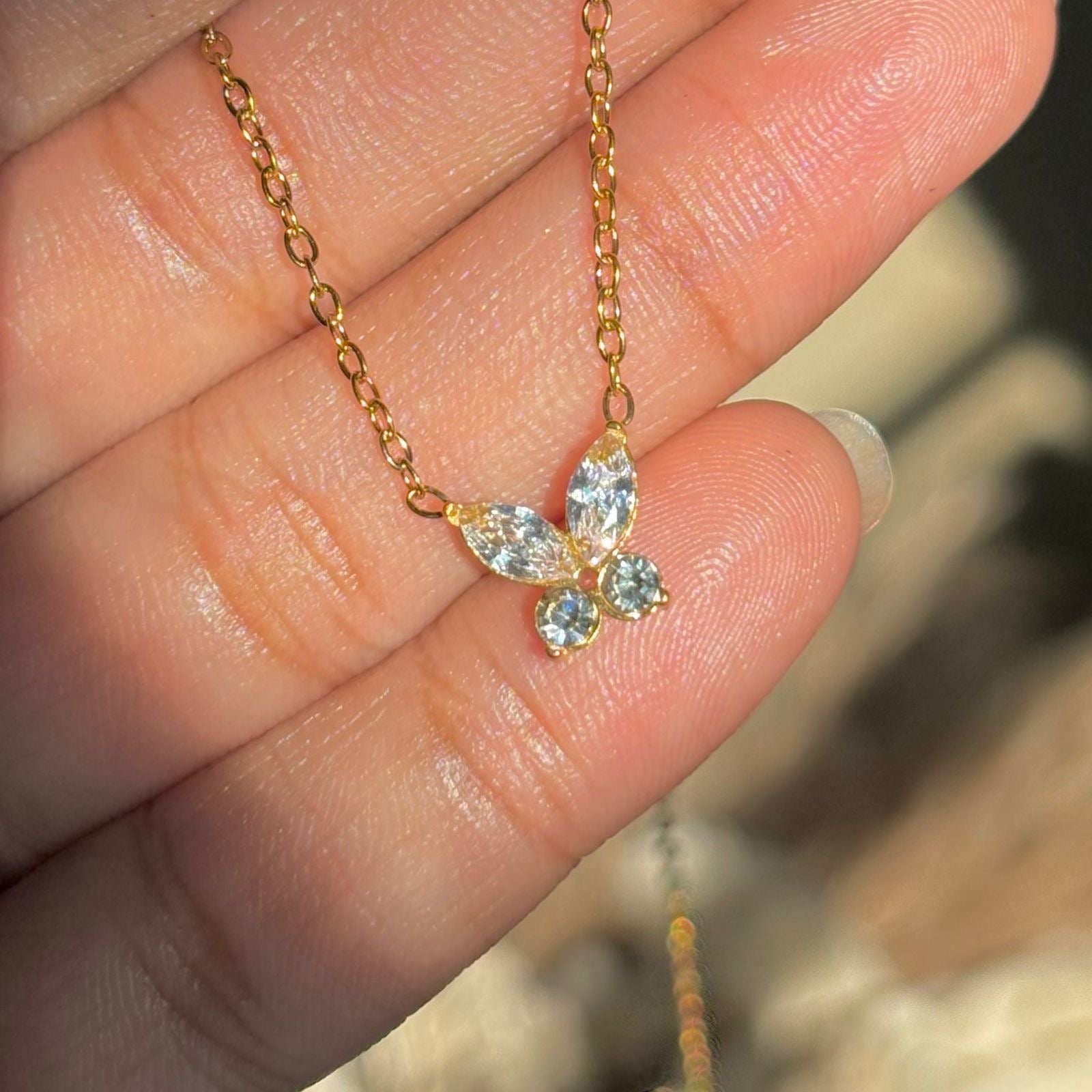 Celeste Butterfly Crystal Necklace – Gold Finish