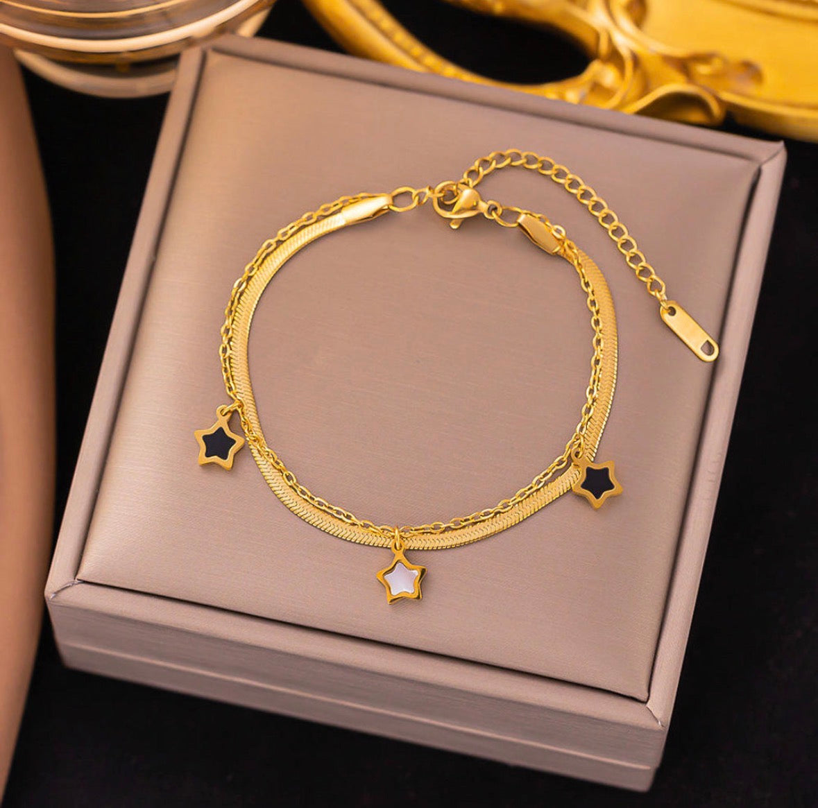 Gold Star Charm Layered Chain Bracelet