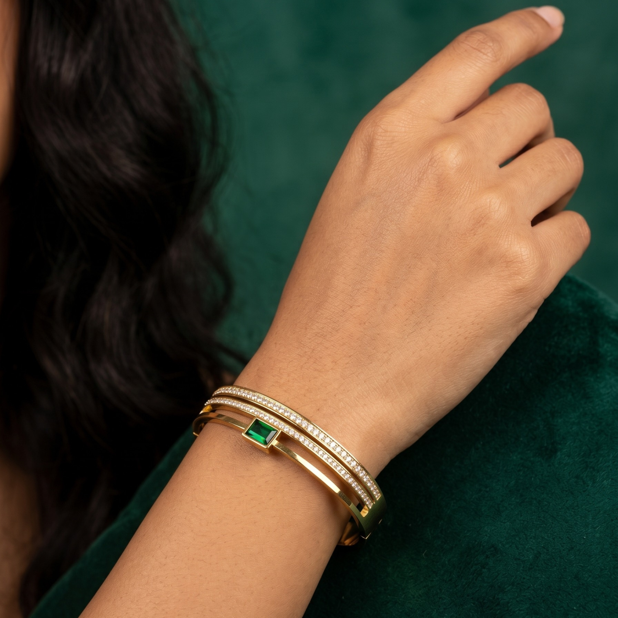 ORNÉ Green Stone Gold Bangle