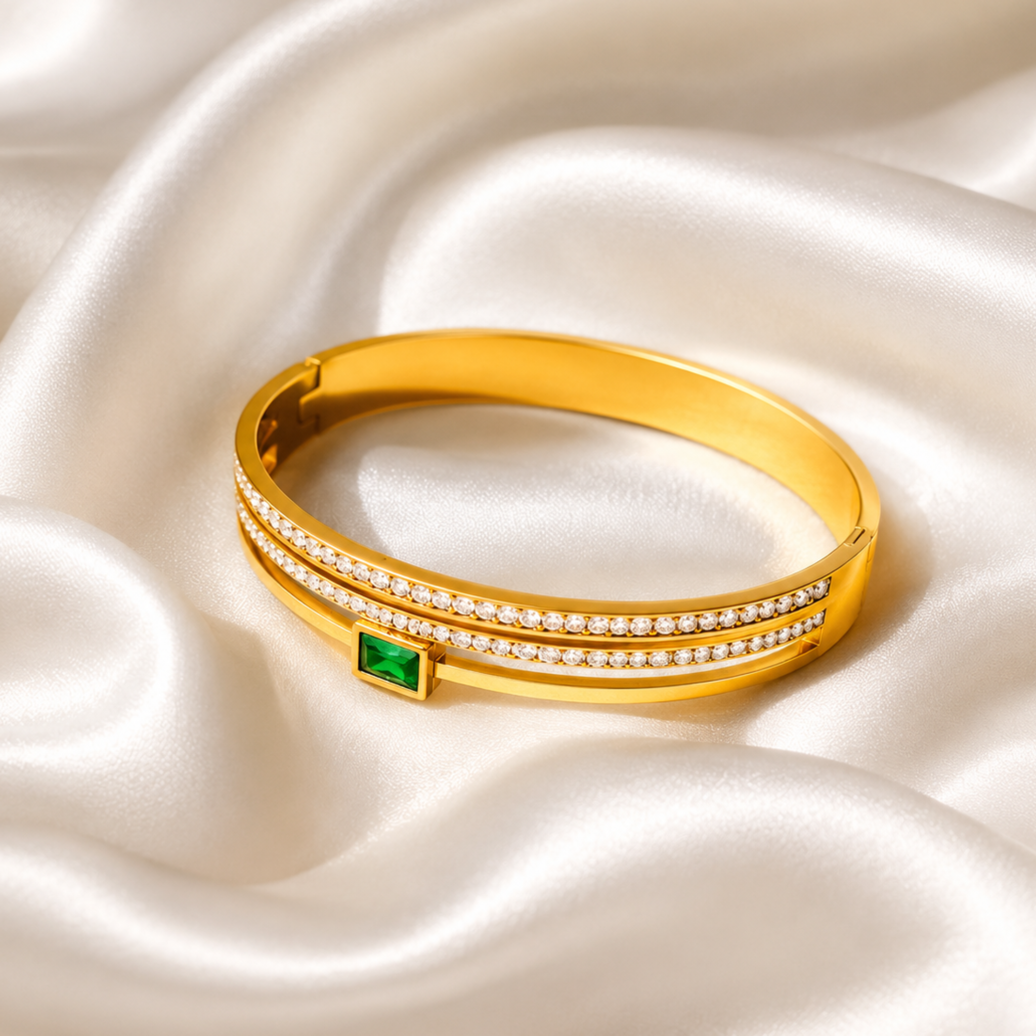 ORNÉ Green Stone Gold Bangle