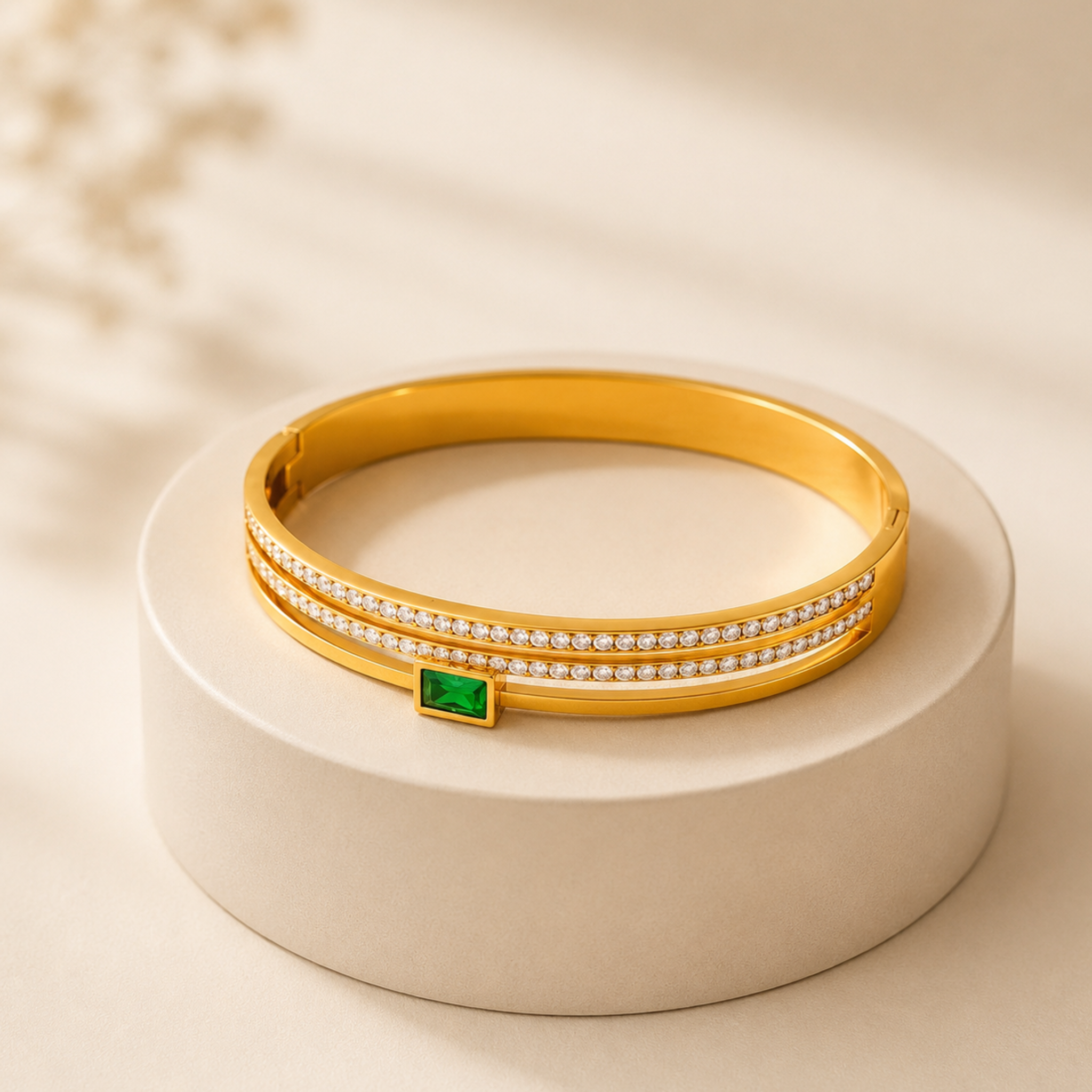 ORNÉ Green Stone Gold Bangle
