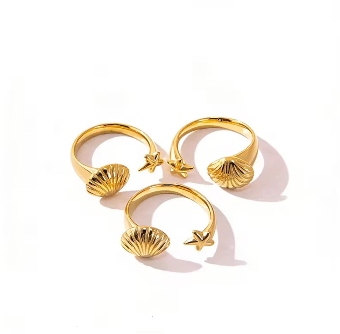 Star & Shell Open Adjustable Gold Ring