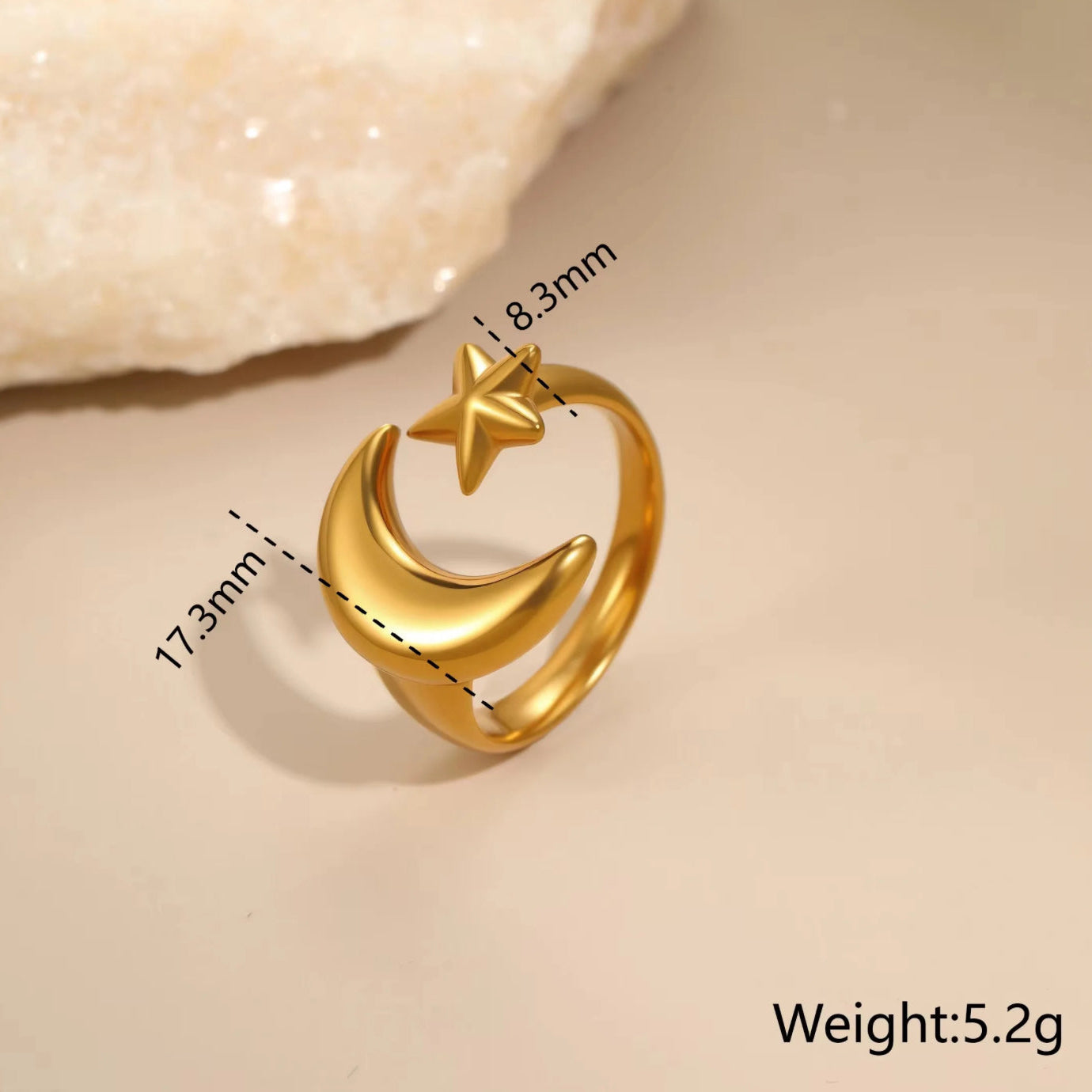 Moon Star Open Adjustable Ring