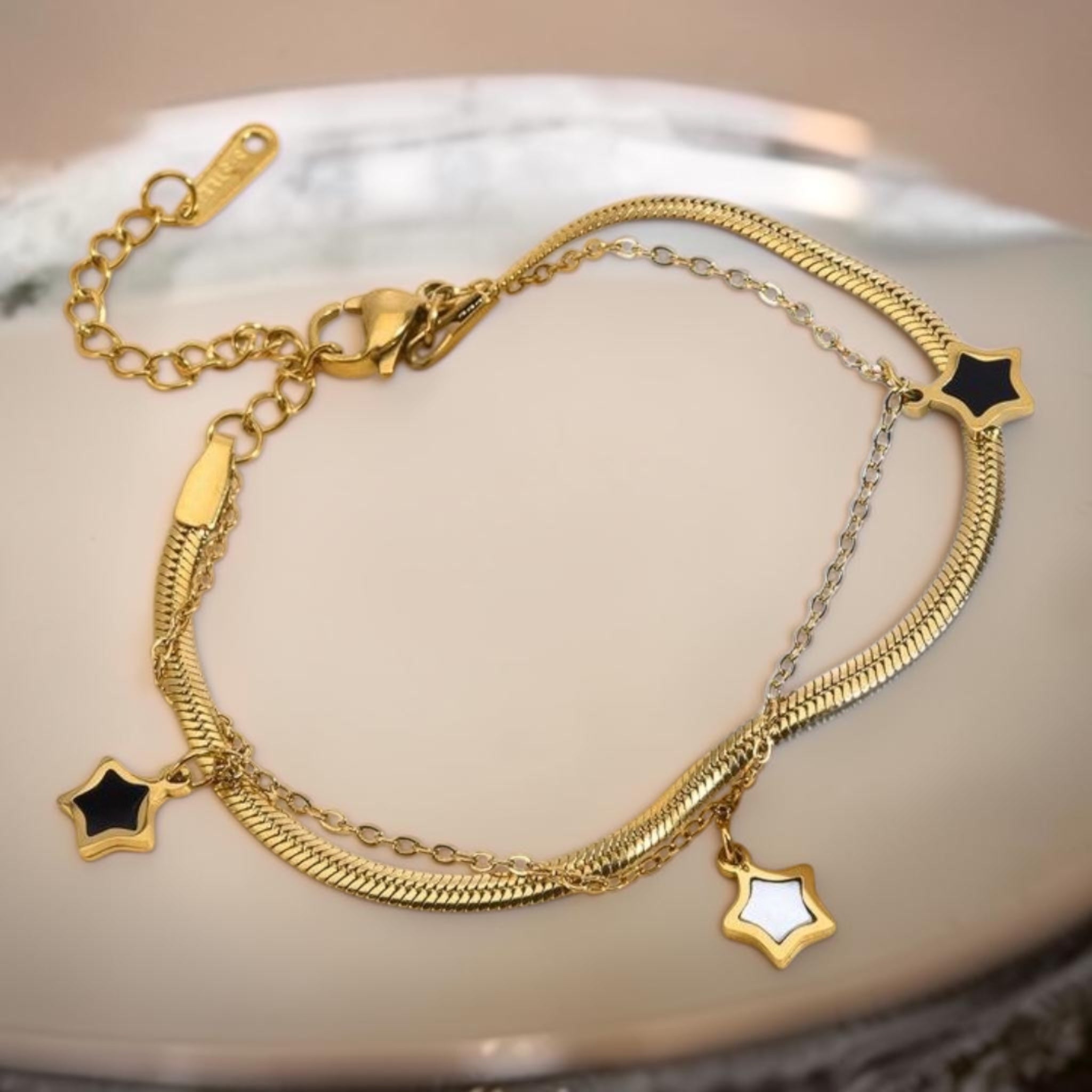 Gold Star Charm Layered Chain Bracelet