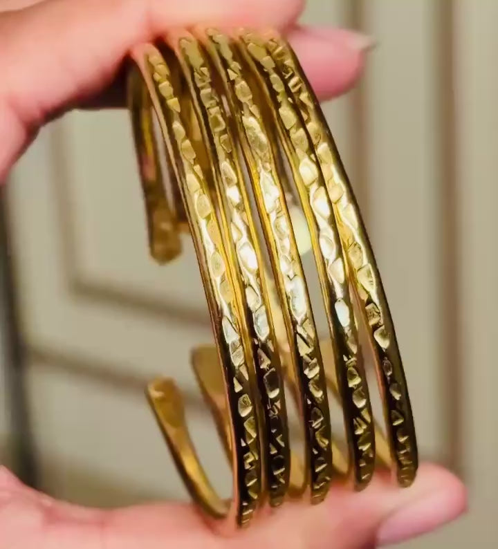 Textured Brass Open Cuff Minimal Bracelet (Per-Piece)
